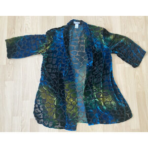 Draper's & Damon's Womens S Cardigan Iridescent Burnout Velvet Animal Print Boho
